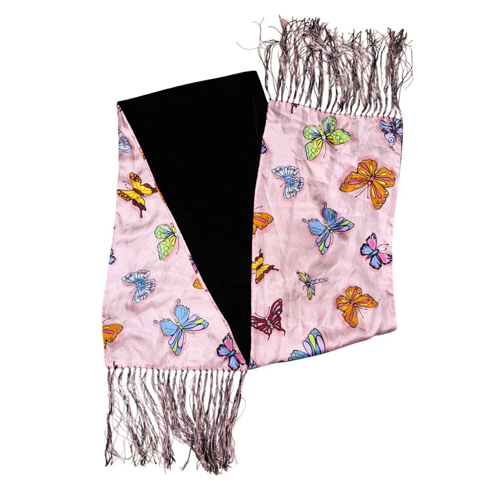 Nick & Nora Butterfly Silk Velvet Scarf Fringe Reversible Y2K Coquette Fairy